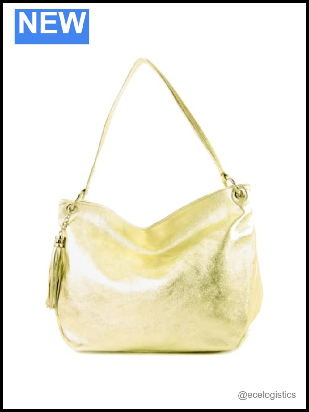 Italian Leather Shoulder Bag with Tassel Pendant